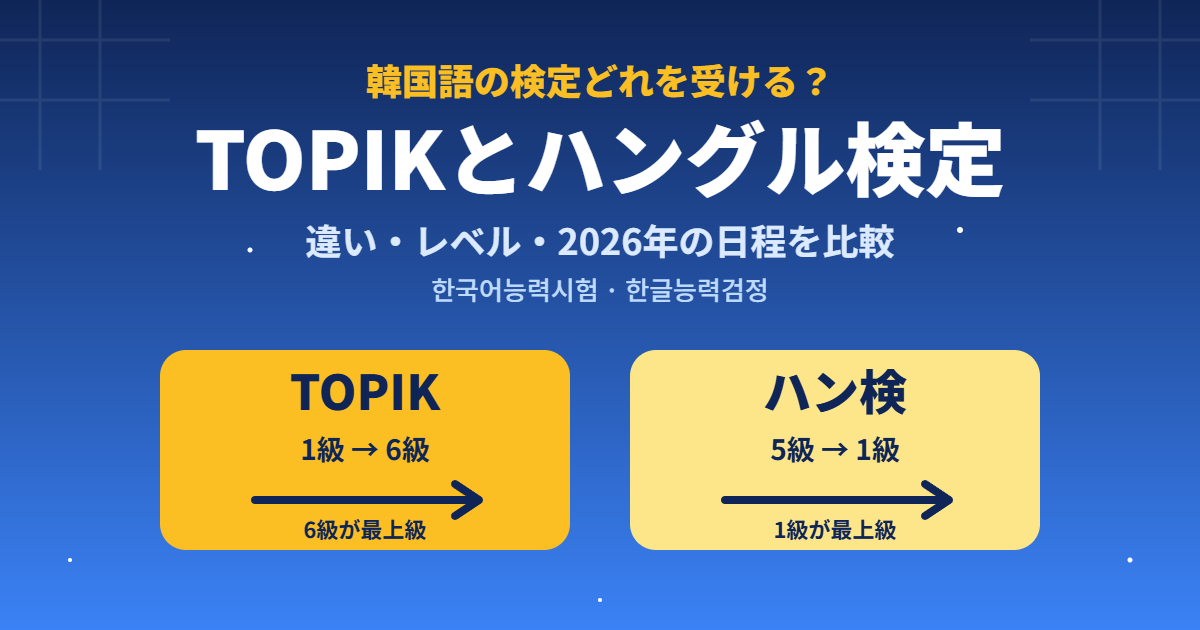 韓国語の検定どれを受ける?TOPIKとハングル検定の違い・レベル・2026年の日程を比較